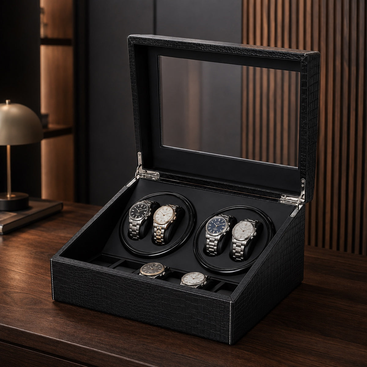 Coffret Basalte ouvert, quatre emplacements motorisés