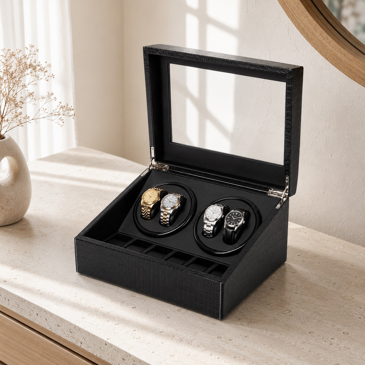Vue de dessus du coffret Basalte et de ses six rangements