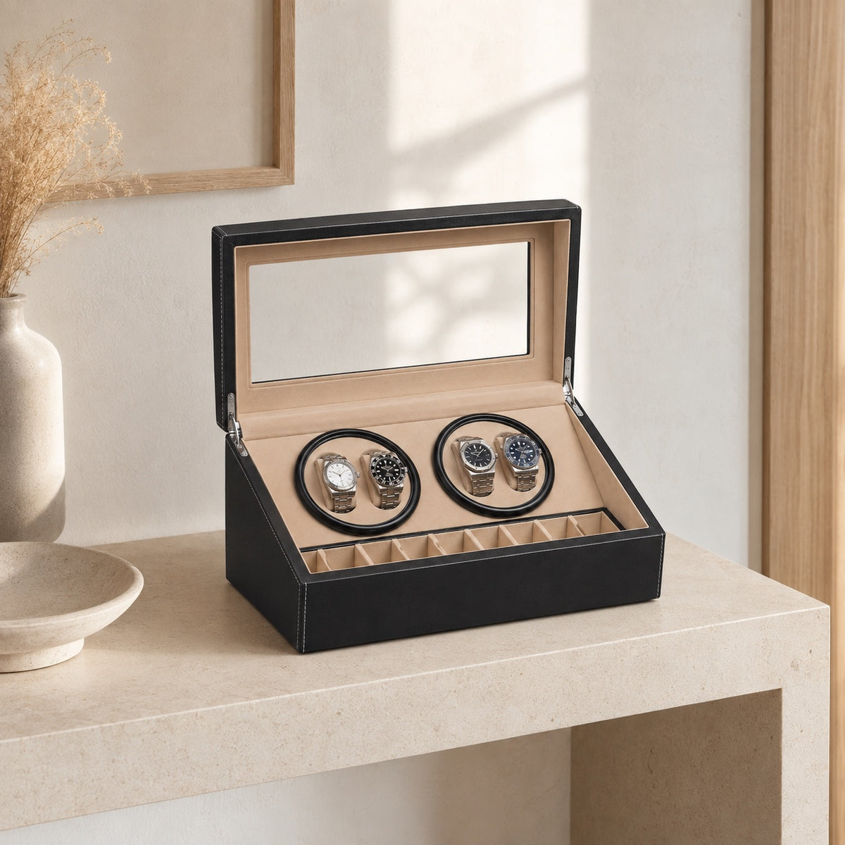 Vue de dessus du coffret Régence avec ses six loges de rangement