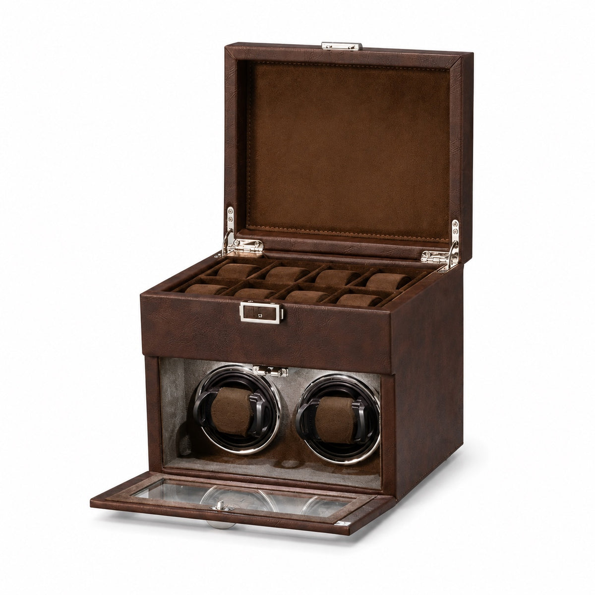 Coffret Remontoir Sellier Duo fermé, cuir marron