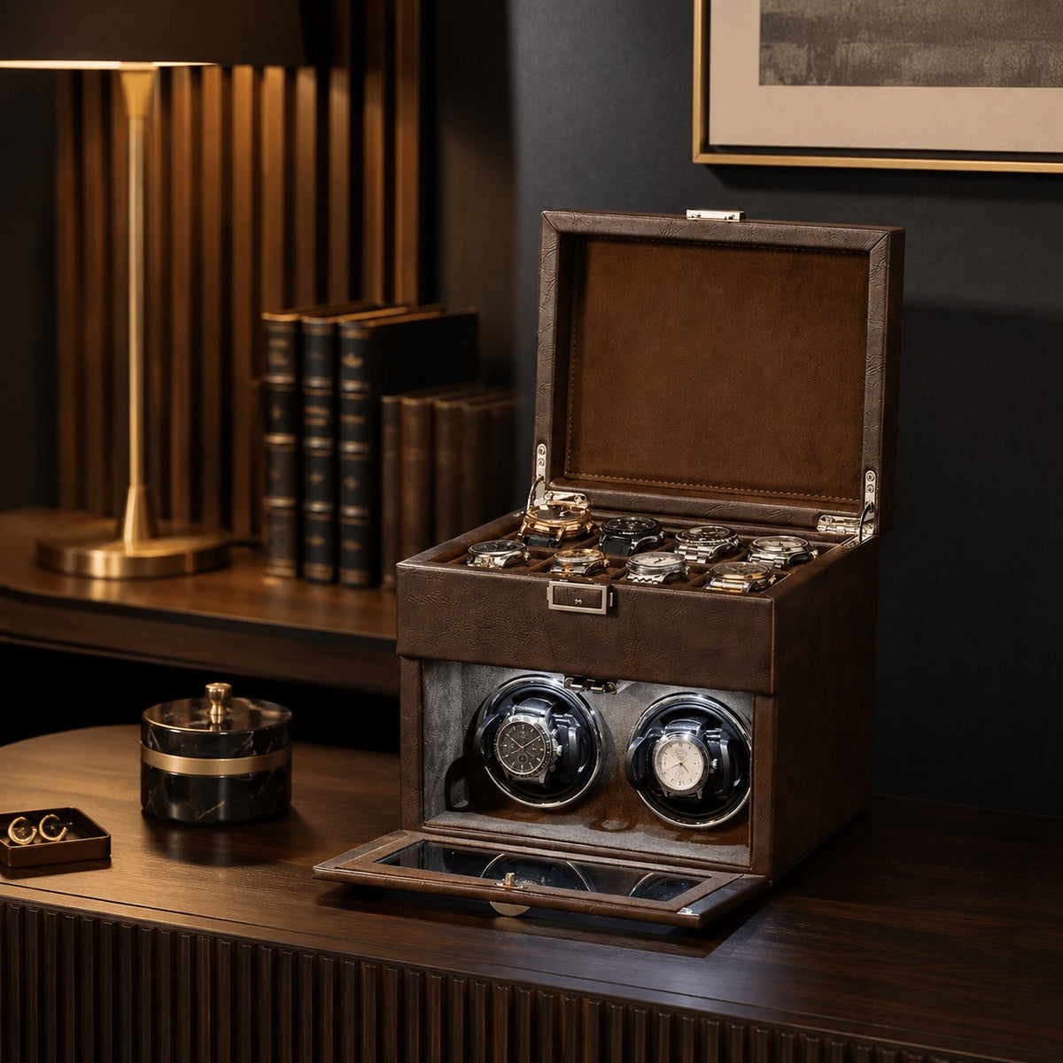 Coffret Sellier ouvert, deux emplacements motorisés et rangement