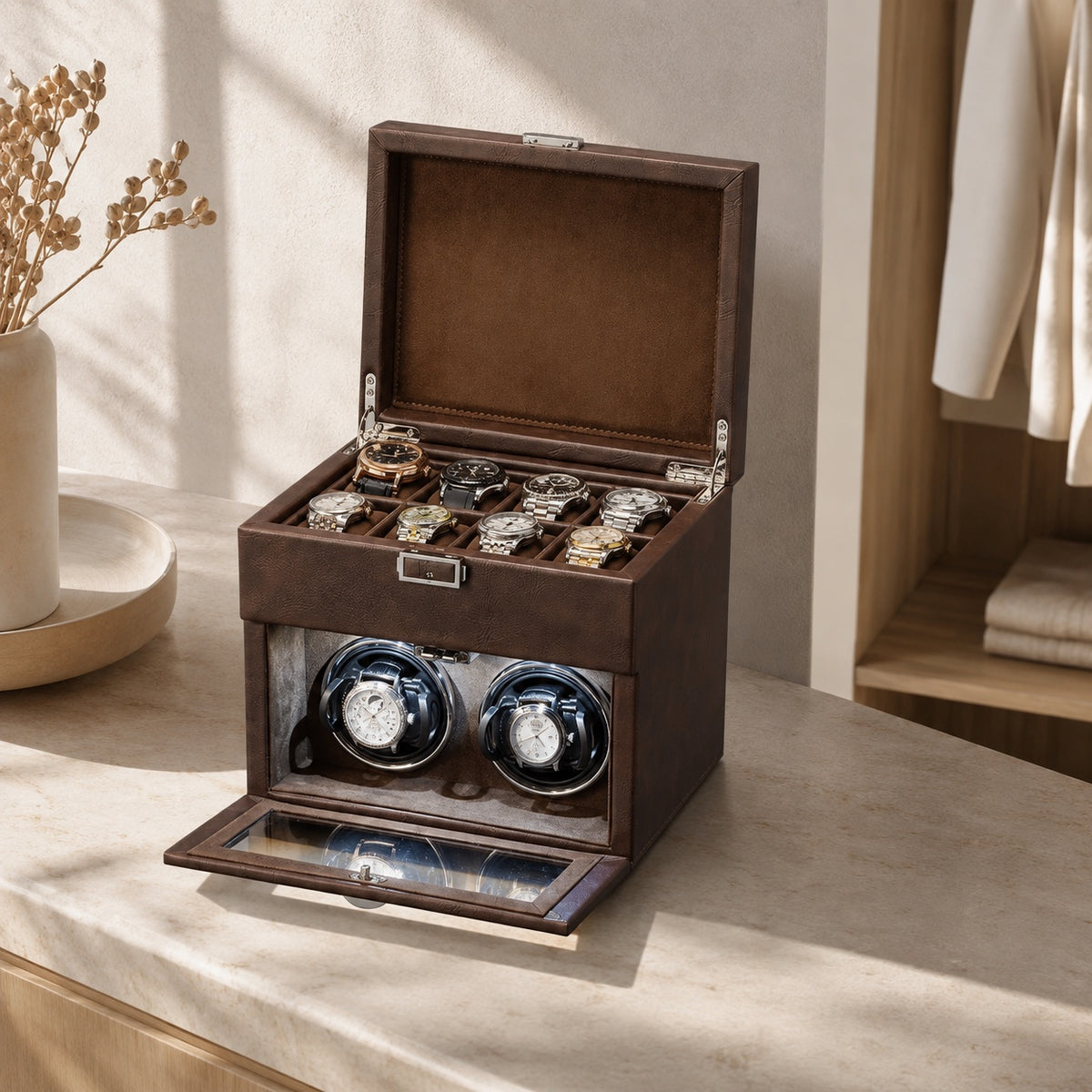 Détail du cuir à tannage végétal du coffret Sellier