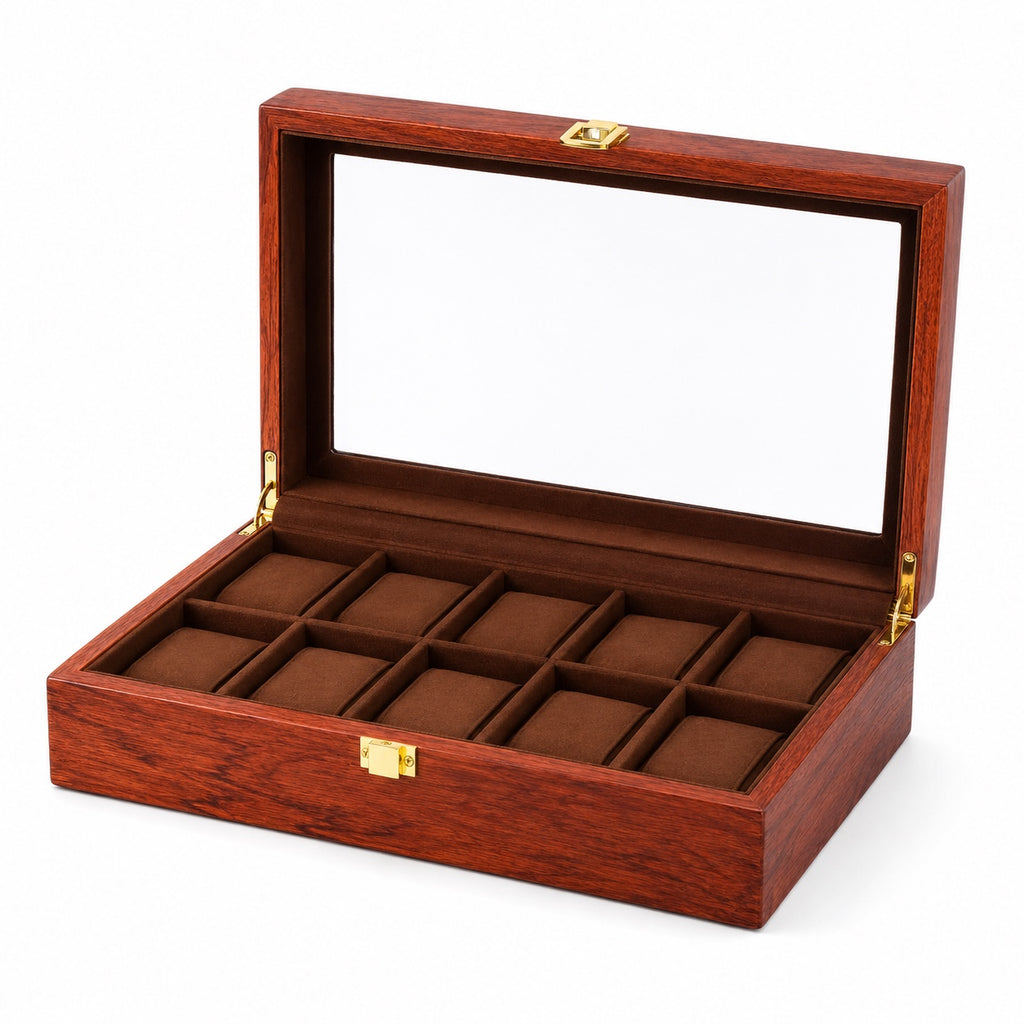 Écrin Noyer 12 montres fermé, format plat
