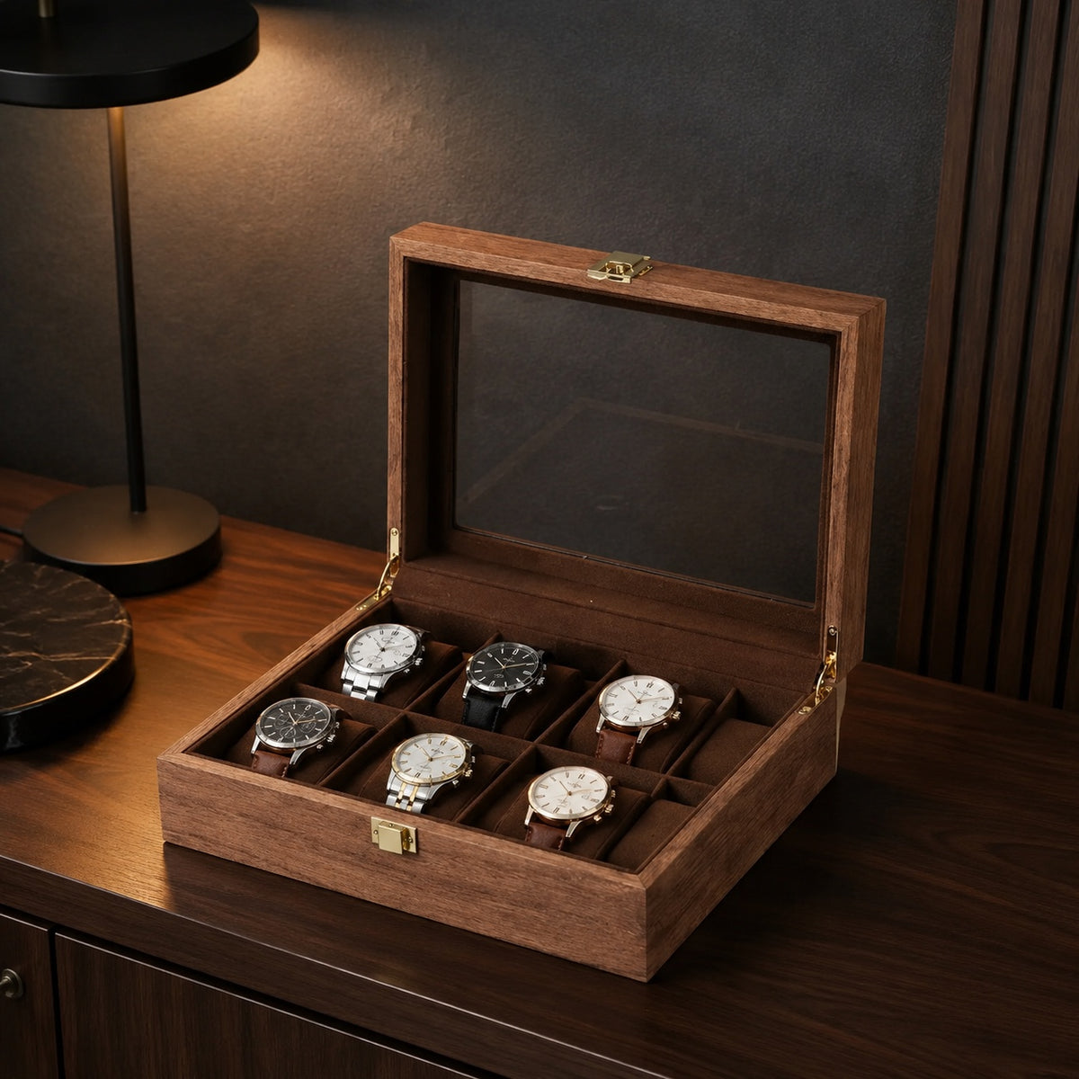 Écrin Teck 10 montres ouvert, deux niveaux