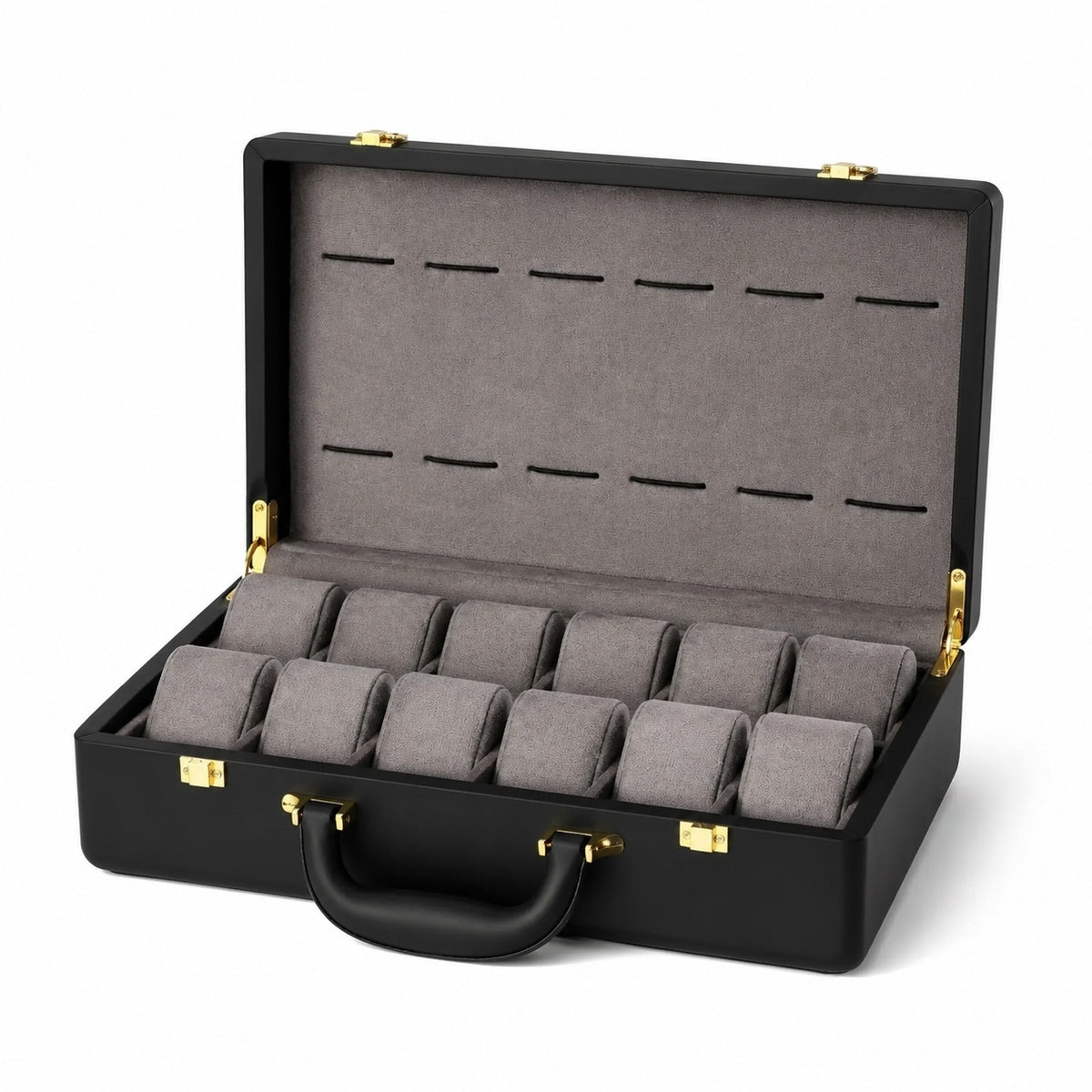 Mallette Voyageur 12 montres fermée, cuir noir