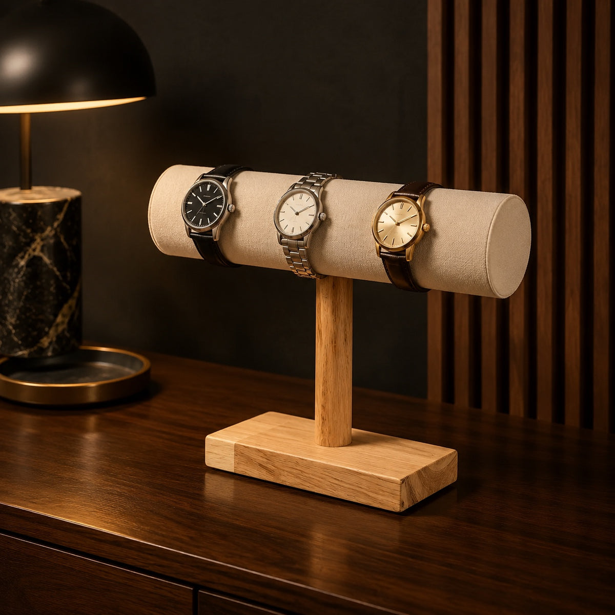 Porte-montres Bambou Colonne avec quatre montres superposées