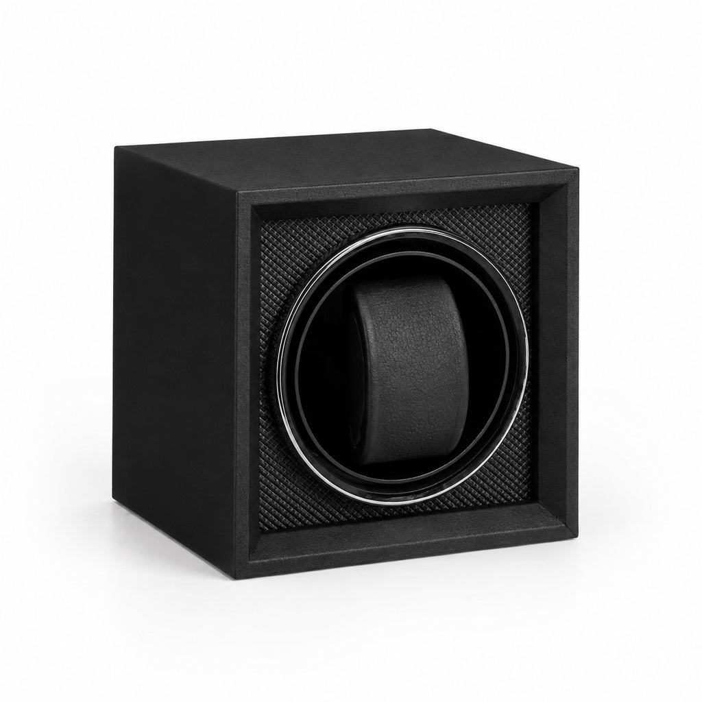 Remontoir Cube Ébène Solo en bois noir, vue de face