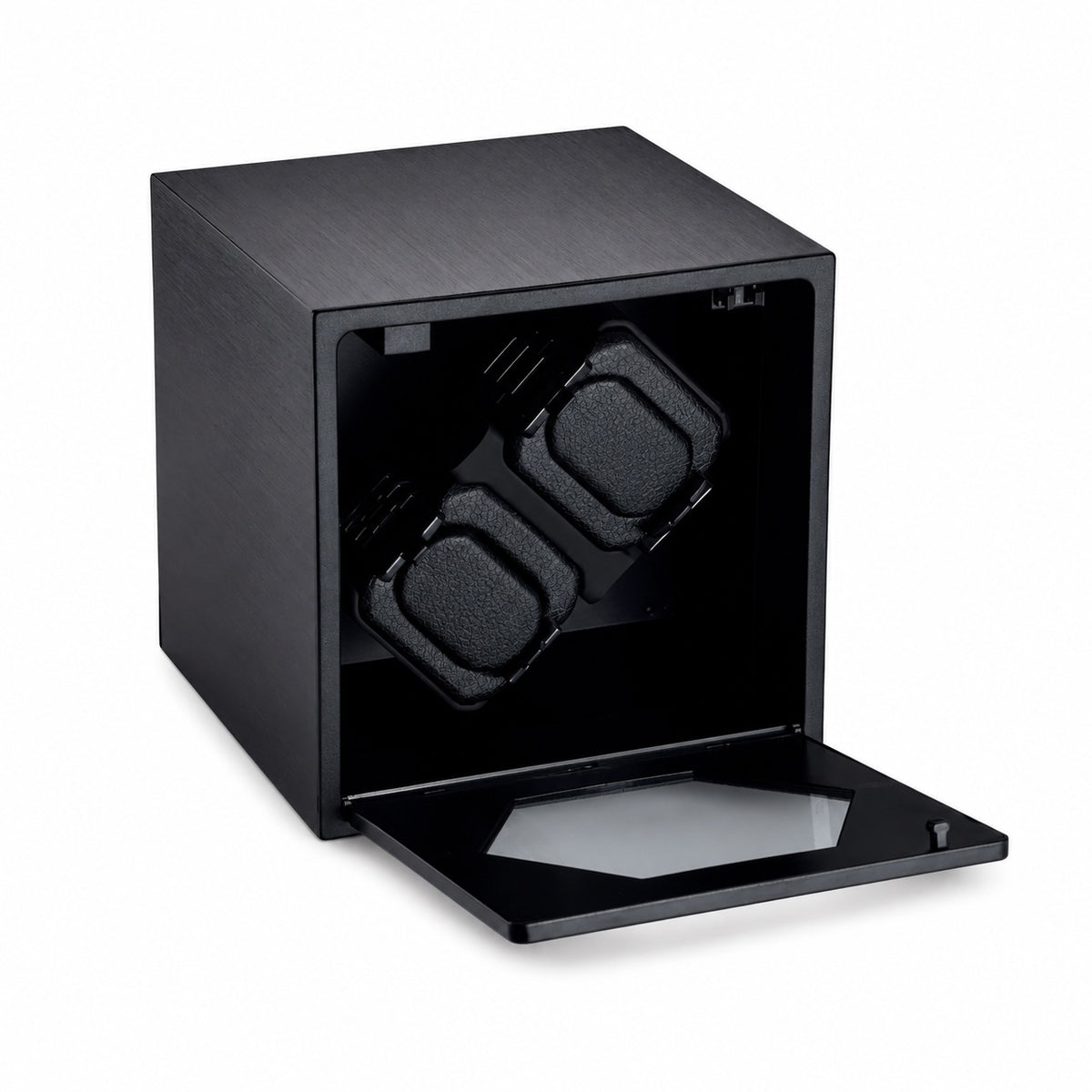 Remontoir Monolithe Duo en aluminium noir mat, vue de face